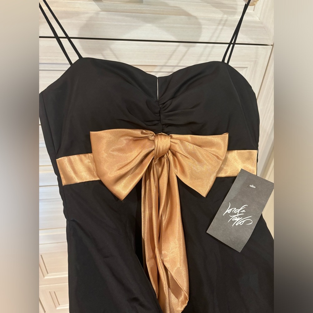 PROM Bubble Skirt Black & Gold Sweetheart Satin-Bow Cocktail Dress - Picture 5 of 13